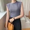 Foto Real # Camiseta Feminina de Ombro Normal com Design Único, Moda Retro de Primavera, Novo Estilo, Ombros Largos, Top Sem Manga Emagrecedor, Tendência para Mulheres.