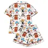 Cardigan Transfronterizo Europeo y Americano de Seda de Leche con Estampado de Colores Claros para Mujer, Conjunto Casual Transpirable de Manga Corta y Shorts para el Hogar