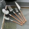Juego de Cubiertos de Acero Inoxidable 430 de Cintura Delgada, Tenedor y Cuchara con Cuchillo para Filete con Mango de Clip, Juego de Cuchillo, Tenedor y Cuchara Estilo Occidental con Mango de Madera Imitación Madera