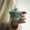 Sabendo que registro de montanha tigela de cobertura com cor sobreglaze antigo esmalte verde oficial lírio pintado à mão tigela de chá de cerâmica conjunto de chá kung fu tigela