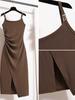 Vestido de Tirantes Asimétrico Estilizador de Cintura Estilo Francés para Mujer Tallas Grandes Nuevo Estilo de Verano Hermana Ligeramente Gordita