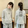 Camiseta de Manga Larga de Polar Doble Cara Alemana para Niñas, Nuevo Estilo Otoño/Invierno, Top Cepillado de Capa Interior para Niñas, Camiseta de Manga Larga Rayada para Niños