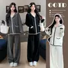Conjunto de outono e inverno para gestantes, estilo coreano, com suéter folgado tamanho plus size com zíper e calça de perna larga casual, moderno e modelador para mães estilosas