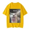 Camiseta Estampada Gráfica de Gato Divertido Bleh Ropa para Mujer Tendencia de Moda Camiseta de Verano Casual de Manga Corta