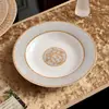 H Lujo Ligero Retro Serie Carruaje Dorado Hermes Vajilla de Porcelana Fina Juego de 41 Piezas Regalo Ideal para Inauguración de Casa