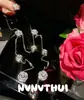 Collar de Gema Gotas Rosa Brillante Diseñador Chapado Oro de 18K Zircón Puntiagudo Anillo Pulsera Rosa