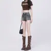 Shorts de Mezclilla Retro Americano Verano 2025 Nuevo Sentido del Diseño Cintura Alta Elásticos Ajustados Línea A Chica Atrevida Pantalones Cortos Atrevidos