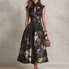 Ropa europea y americana para mujer 2026 dropshipping transfronterizo: Elegante vestido largo sin mangas con estampado digital y diseño floral tridimensional, vestido ajustado