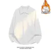 Moletom com Gola Polo Estilo Americano Plus Velvet Tamanho Grande Masculino Outono Patchwork Desconstruído Gola Camisa T-shirt de Manga Longa Estilo Hong Kong