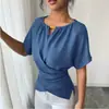 AliExpress moda transfronteriza elegante cuello redondo wrap-around de cuentas color liso manga corta top corto atado a la cintura