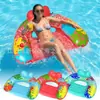 Silla Inflable para Piscina de Adultos con Portavasos y Reposacabezas, Tumbona Acuática con Estampado de Hojas Tropicales para Diversión en Piscina y Playa