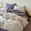 Sábana de Algodón 100% Puro Teñido en Hilo Lavado Estilo Japonés Cuadros Grado A para Dormitorio Estudiantil 4