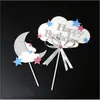 Decoración de pastel serie arcoíris globo aerostático tridimensional nubes luna meteoro color láser tarjeta tarjeta de fiesta plug-in