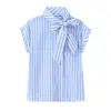 Camisa Rayada con Lazo Decorado para Mujer, Estilo Europeo y Americano, Novedad Primavera 2026, Venta al por Mayor 2809