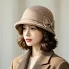 Novo chapéu de lã tweed retrô estilo francês para mulheres, chapéu de pescador de lã moderno para outono e inverno, chapéu bucket elegante que afina o rosto