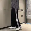 Pantalones deportivos de tres rayas para hombre, pierna recta, corte holgado, para estudiantes de secundaria y preparatoria, pantalones de verano, pantalones largos casuales, pants de moda, a cuadros