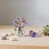 Ornamento de flor de simulação de vidro, tamanho mini, 4 flores+vaso+pássaro, design de arranjo de flores