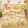 Conjunto de cama de algodão matelassê de quatro peças com capa de edredom estampada e lençol com elástico, estilo coreano, adequado para dormitórios estudantis, conjunto de cama de três peças