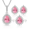 Venda Quente na Amazon Formato de Gota Conjunto de Cristal de Pedra Colorida Brinco Colar Anel Venda Quente ao Vivo Joias Vintage Femininas