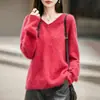 Nuevo suéter de punto sin costuras forrado de polar para otoño e invierno para mujer, cuello en V, corte holgado, manga larga, top cálido