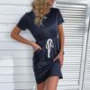 Bai Fen Zhi Yi Ropa de Mujer Europea y Americana de Comercio Exterior Cuello Redondo Bodycon Falda Cruzada Casual Transfronteriza Ajustada Cordón Vestido de Color Sólido