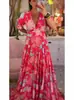 2024 Nuevo Talla Grande Super Hada Alta Elasticidad Cuello en V Vestido Floral Vacaciones en la Costa Falda de Playa Falda Larga Holgada