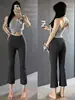 Calça de Yoga com Sensação de Pele Nua Feminina Calça Ligeiramente Flare Petite Fitness Calça Cropped Alta Elasticidade Levanta Bumbum Emagrecimento Jeans Cigarette Esportivo