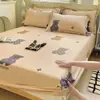 Sábana Bajera Ajustada de Algodón Cepillado Engrosado, Universal para Todas las Estaciones, Estampada, Completamente Cerrada, Resistente a la Suciedad, Cubre Cama Antideslizante de Algodón, Funda Protectora, Juego de Tres Piezas