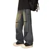 Marca da moda, novo estilo para primavera e outono, jeans patchwork estilo americano de nicho para adolescentes, calças compridas versáteis de corte solto para homens, estilo high street