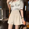 Primavera e verão 2024 novos shorts de cor sólida de cintura alta, slim, com temperamento, para o trabalho, perna larga, femininos, tendência, geração de damasco
