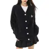 Cárdigan de Piel Sintética de Visón Tejido Decorativo de Mariposa Ropa de Otoño e Invierno 2025 para Mujer Estilo Perezoso Suave Pegajoso Holgado Chaqueta Top