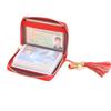 Portatarjetas de Piel de Vaca con Cremallera de Borla, Múltiples Ranuras para Tarjetas, Cartera Estilo Coreano para Mujer para Tarjetas Bancarias y de Comida