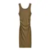 Vestido Sexy de Chica Caliente con Pliegues y Abertura Otoño e Invierno Nuevo para Mujer Puro Deseo Elástico Ajustado al Cuerpo Cadera Sin Mangas Falda Larga