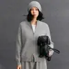 Chaqueta de Punto de Cachemira para Mujer Nueva Otoño e Invierno Moda Urbana Versátil Holgada Casual Cremallera Cárdigan Tejido