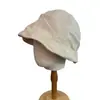 Sombrero de pescador de lino plisado estilo japonés para mujer, transpirable, adelgazante, versátil, bloqueador solar, sombrero tipo cubeta con protección solar