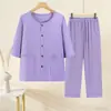 Cárdigan de Ropa para el Hogar para Mujeres de Mediana Edad y Mayores, Pijama de Algodón Puro de Abuela, Conjunto de Ropa para el Hogar de Manga Media Abierto al Frente 100% Algodón para Mamá