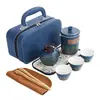 Juego de Té de Viaje Portátil para Acampar al Aire Libre, Equipo para Preparar y Beber Té con Taza de Preparación Rápida, Una Tetera y Tres Tazas