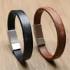 Pulsera de cuero de vaca con hebilla punk de acero inoxidable europea y americana, joyería para hombre, correa de muñeca de cuero brillante para hombre