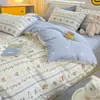 Juego de ropa de cama de cuatro piezas estilo pastoral, que incluye funda de edredón y sábana bajera, adecuado para camas matrimoniales, dormitorios de estudiantes y camas individuales, perfecto para primavera y otoño