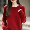 Otoño/Invierno 2026 Nuevo Tejido de Punto Redondo 100% Lana Manga Larga para Mujer Hilo Jaspeado Suéter de Lana Holgado Top