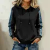 2026 Nueva Sudadera con Capucha Patchwork Transfronteriza de Amazon, Suéter de Manga Larga Holgado, Top con Bolsillo para Mujer, Chaqueta Casual