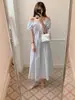 Tiro Real de Vestido Largo de Verano Elegante para Mujer Estilo Francés Nuevo Inspirado en Estilo Ins Coreano con Cintura Ajustada y Ribete de Encaje Ropa de Mujer