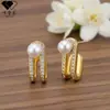 Aretes de Plata de Ley S925 Geométricos con Perla, Bañados en Oro Real para Mujer, Aretes de Moda de Alta Gama con Circonita, Accesorios Versátiles para Orejas
