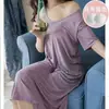 Camisola fina de verão feminina de manga curta, cor sólida, com bojo no peito, longa, acima do joelho, peça de outer wear para casa, atacado transfronteiriço