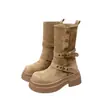 Botas de plataforma estilo británico para mujer, nueva colección otoño/invierno 2026, diseñadas para hacer que las mujeres menudas parezcan más delgadas, altura a media pantorrilla, botines cortos de equitación