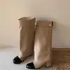 Botas Altas de Retazos Estilo Francés para Mujer, Versátiles Botas de Monta de Tacón Grueso para Otoño e Invierno 2026