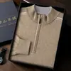 Suéter de cashmere com zíper e gola alta para homens, cashmere de cabra, camada base de lã para outono e inverno, suéter pulôver de tricô solto