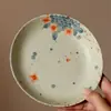 Estilo Dinastia Tang e Song Porcelana Azul e Branca Pedra de Fogo Mancha Vermelha Flor Redonda Suporte para Bule Acessórios para Cerimônia do Chá Bandeja de Chá Doméstica Bandeja de Cerâmica para Chá Seco