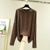 Camiseta con capucha de manga larga de modal para mujer, primavera, casual, talla grande, holgada, base para interiores, adelgazante, protector solar, top fino