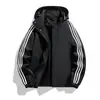 Chaqueta deportiva de tres rayas para primavera y otoño para hombres y mujeres, abrigo ligero casual con capucha, corte holgado, talla grande, ropa deportiva para correr
